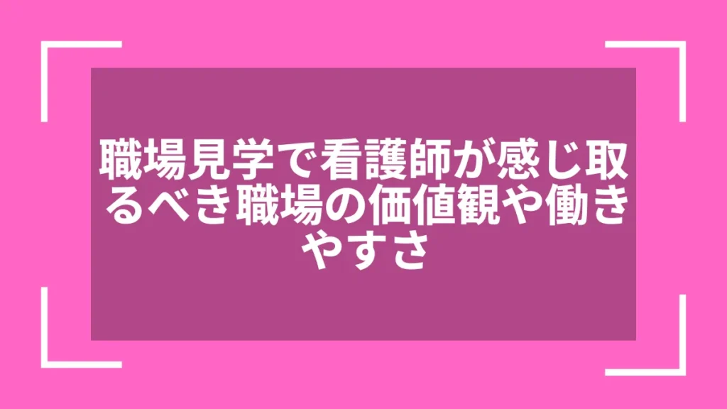 職場見学で看護師が感じ取るべき職場の価値観や働きやすさ